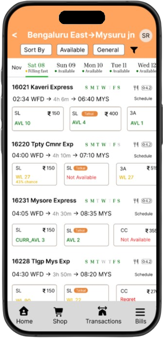 Redesigned train list layout
