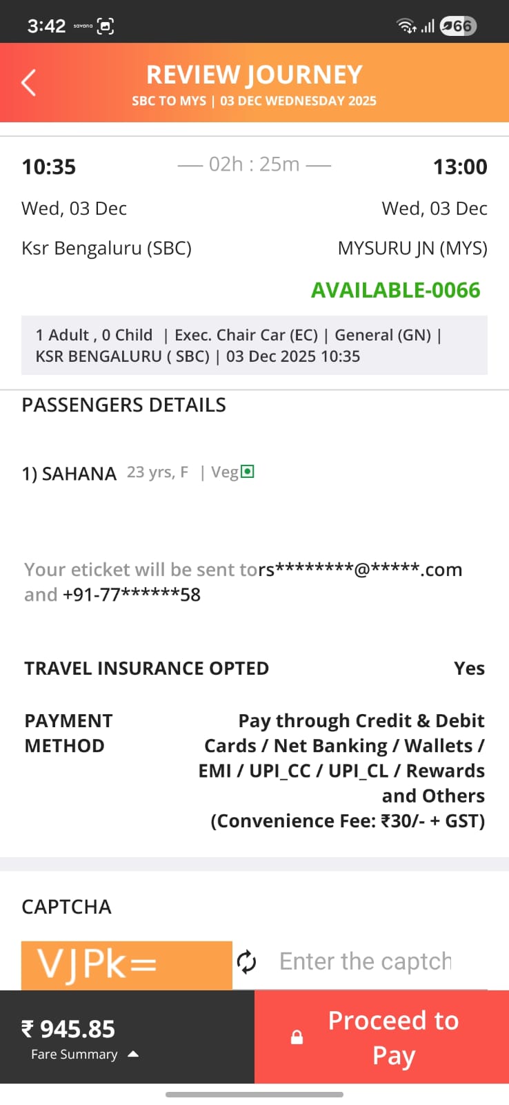Current review and payment screen