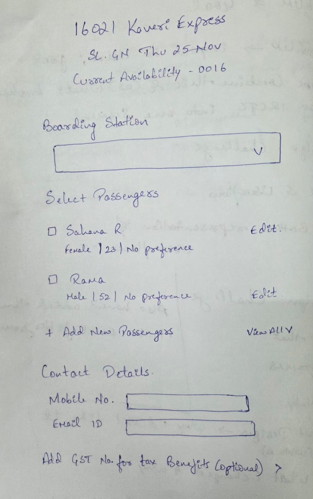 Lo-fi train search wireframe