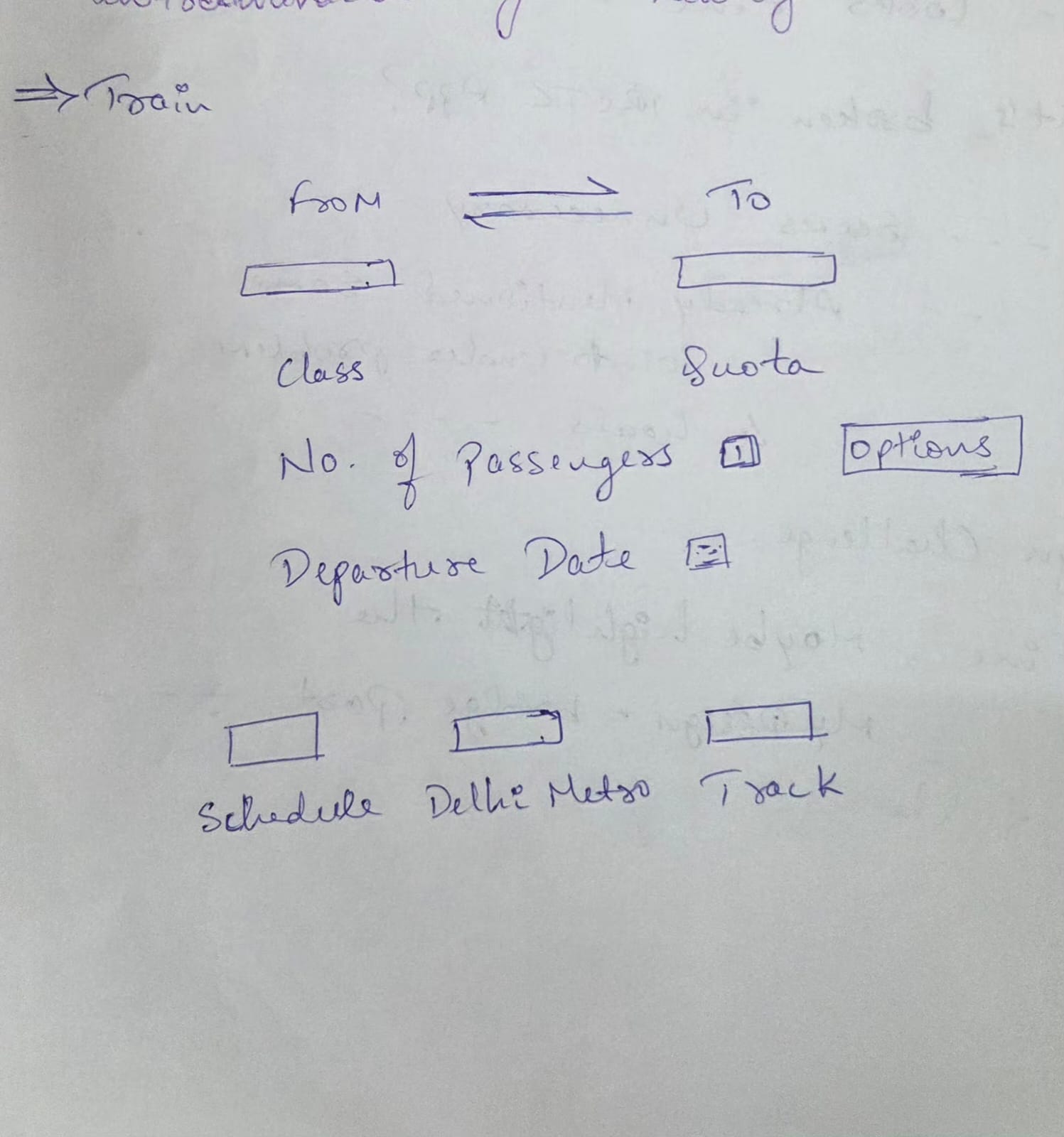 Lo-fi train search wireframe